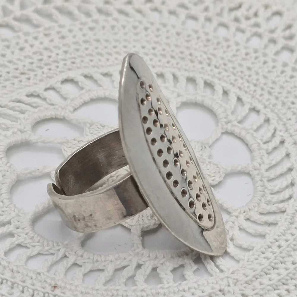 Sterling Silver 925 Shield Ring Statement Modernist Size 8 9g